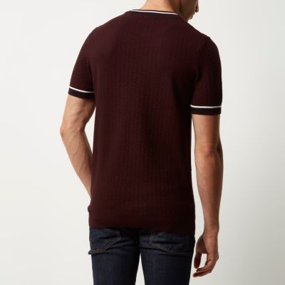 Dark red tipped knitted ringer t-shirt